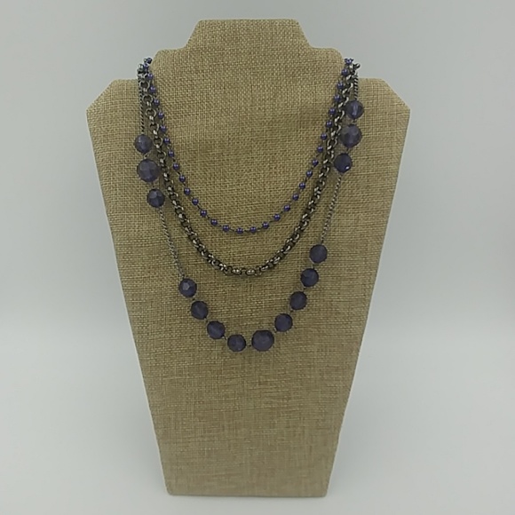 Multi Layer Chain Necklace W/ Blue Bead Accents - Picture 2 of 4